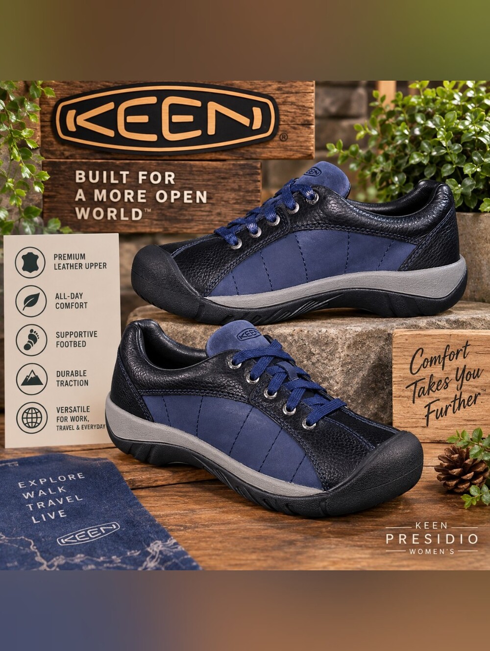 KEEN Presidio Women’s Leather Walking Shoes – Naval Academy/Dark Navy – NIB - Picture 3 of 7